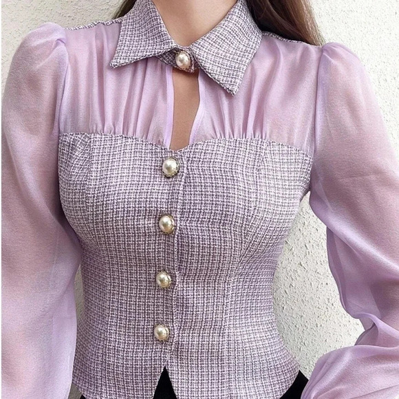 Modely Patchwork Fabric Button Front Long Sleeve Shirt - Picture 3 of 5